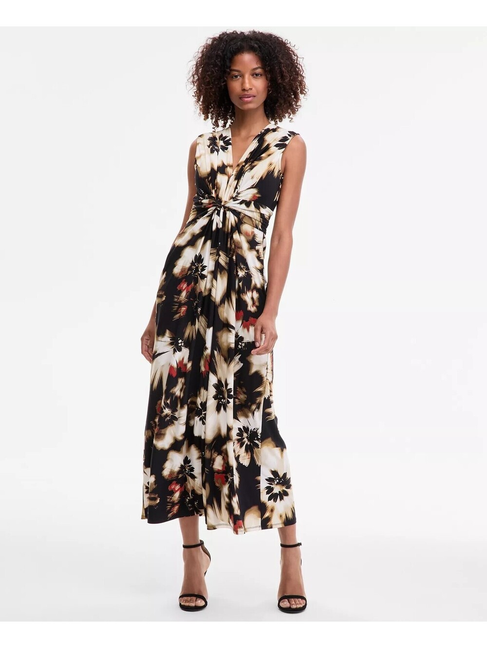 Anne Klein Women's Printed Twist-Front Maxi Dress M